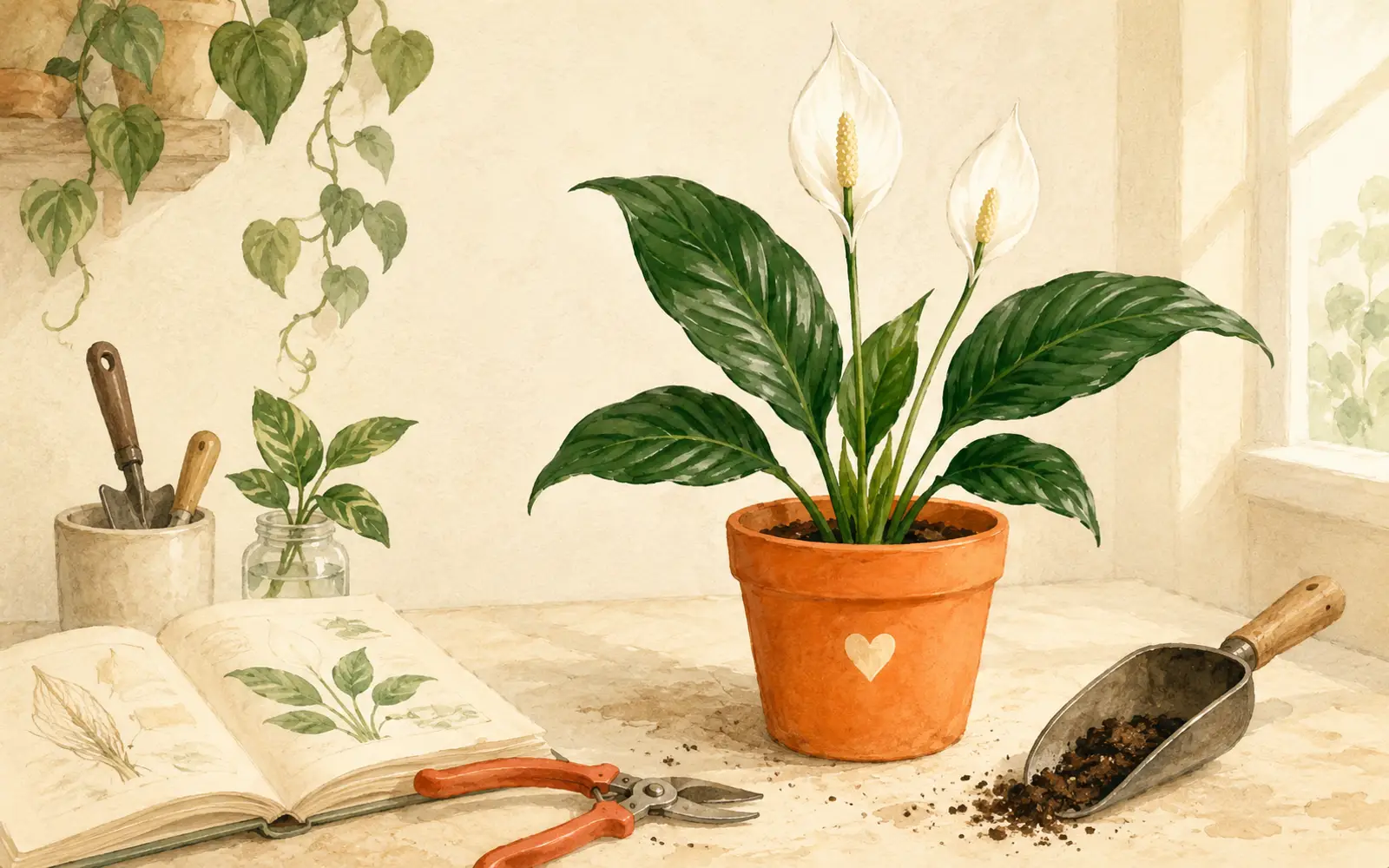 Anastasia and Marina at a desk with houseplants, notes, and reference books.