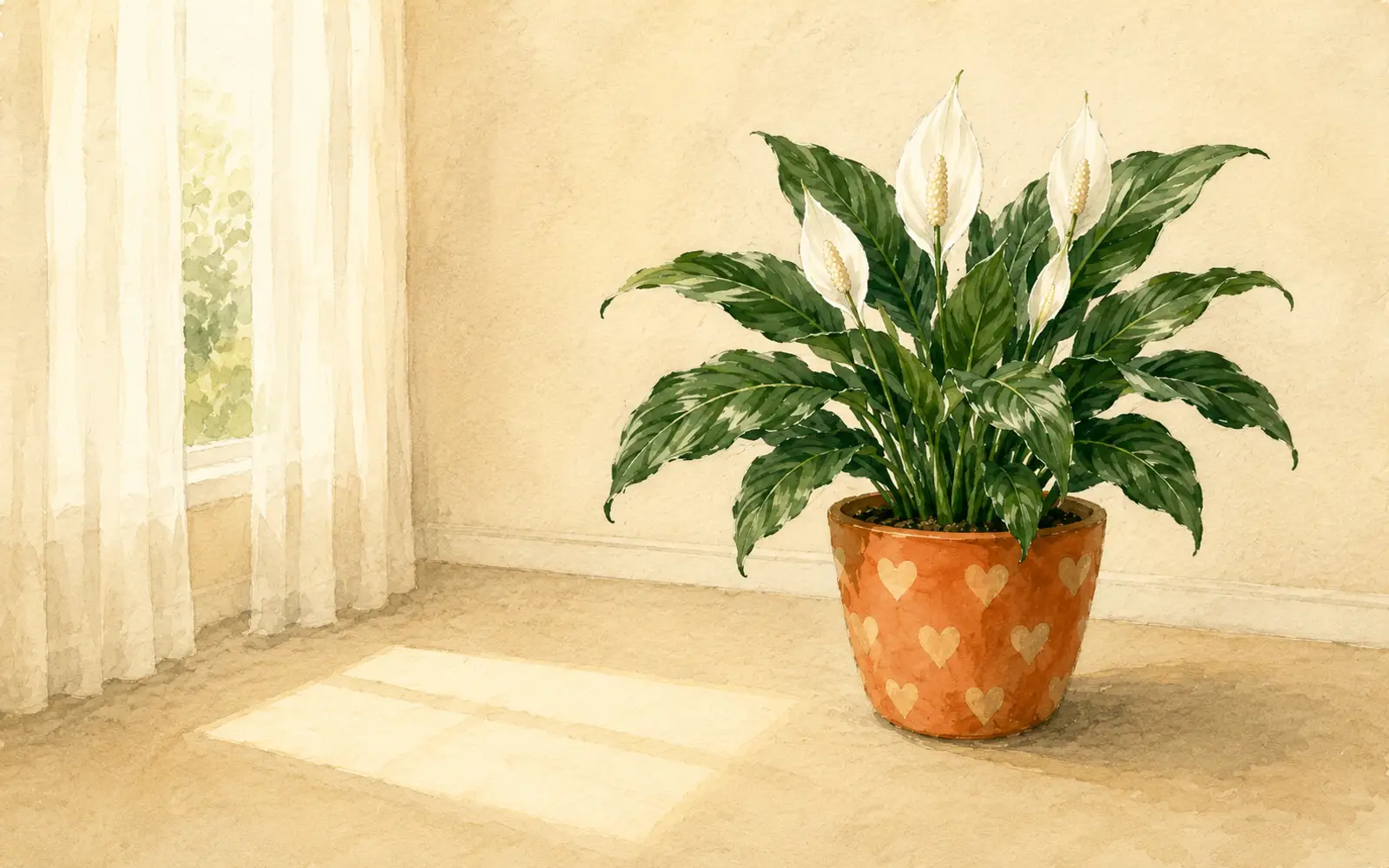 Peace lily placed near a bright east-facing window receiving filtered indirect light.